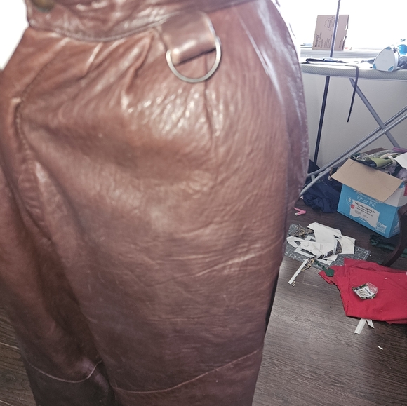 Womens Brown Aviator Leather Pants - Picture 4 of 7